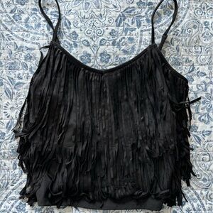 Francesca’s suede black fringe top